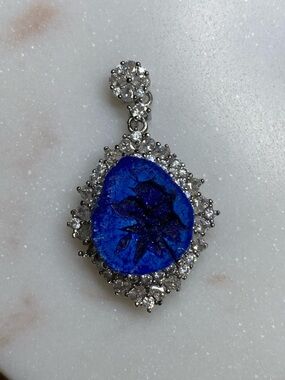 Rare Electric Blue Azurite Necklace • Natural Sun-Burst Druzy • Celestial Luxe